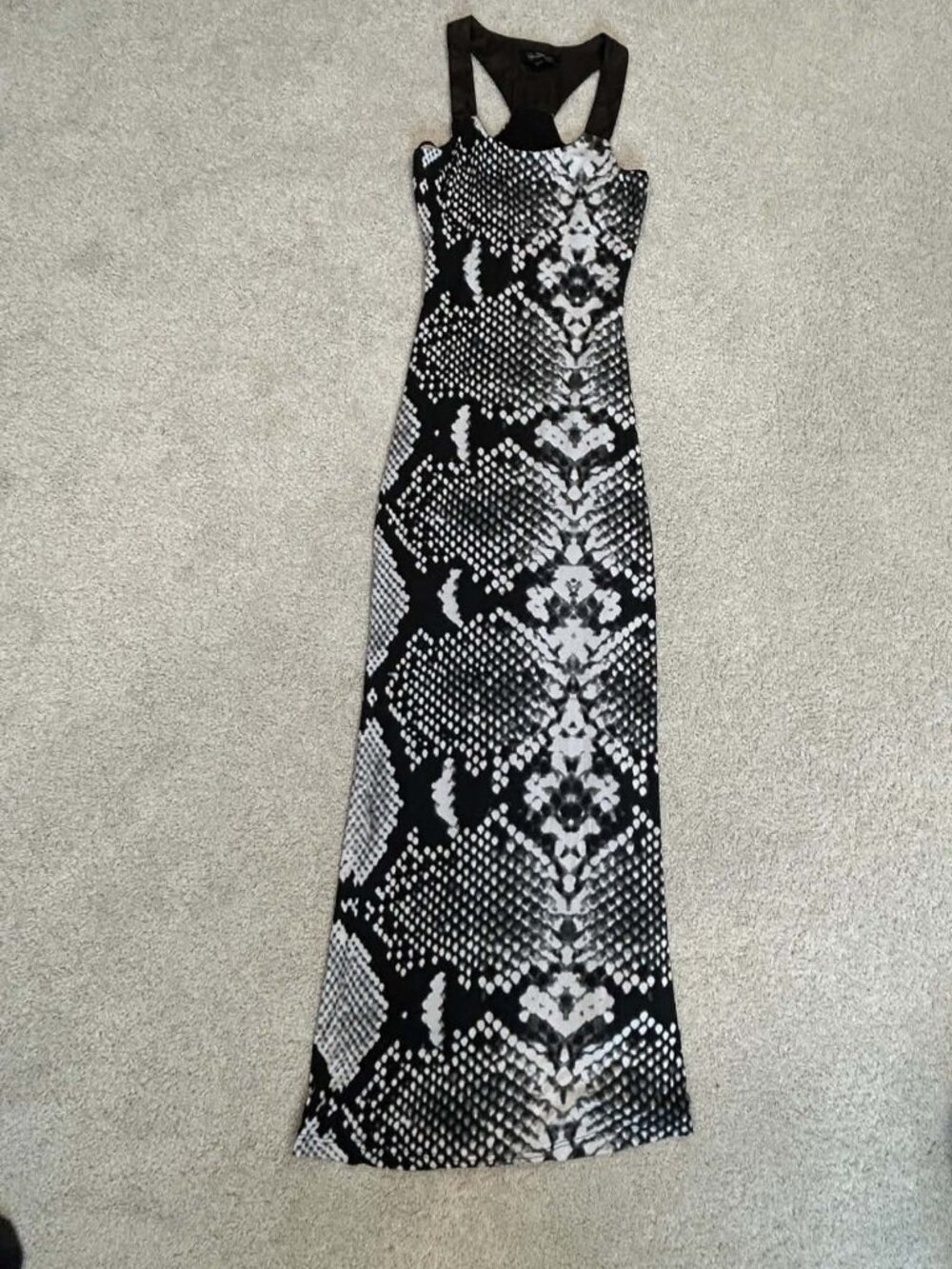 Bebe archival Y2K grey and black snakeskin python print maxi dress
